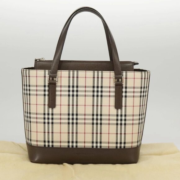 BURBERRY Nova Check Hand Bag Canvas Leather Beige Auth 101313 - Picture 10 of 16